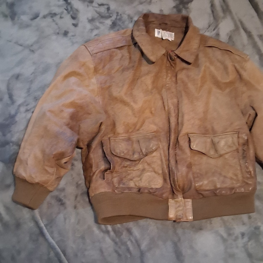 Vintage Lindsey Blake 100% Genuine Leather Bomber Jacket Sz Large Zip Button Up